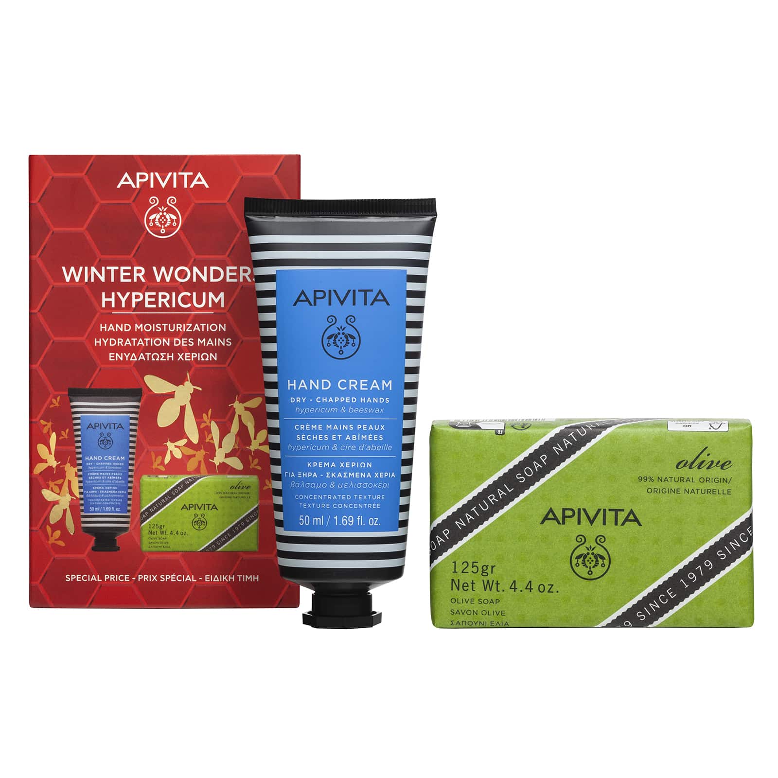 APIVITA - PROMO PACK Κρέμα για Ξηρά & Σκασμένα χέρια με Βάλσαμο & Μελισσοκέρι - 50ml & Φυσικό Σαπούνι με Ελιά - 125gr